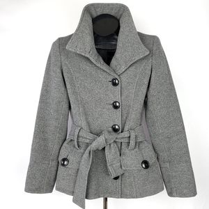 Louie Louie Vintage Glamour Wool Coat Belted/Buttoned Closer Collard XS Charcoal